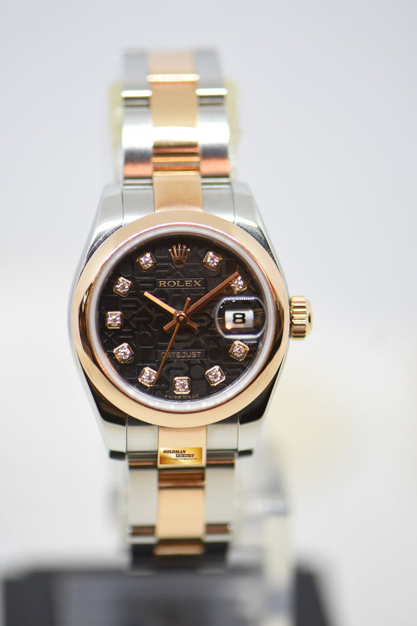 [SOLD] ROLEX OYSTER DATEJUST 26mm HALF-EVEROSE GOLD OYSTER BRACELET DARK COMPUTER DIAMOND DIAL 179161 (MINT)