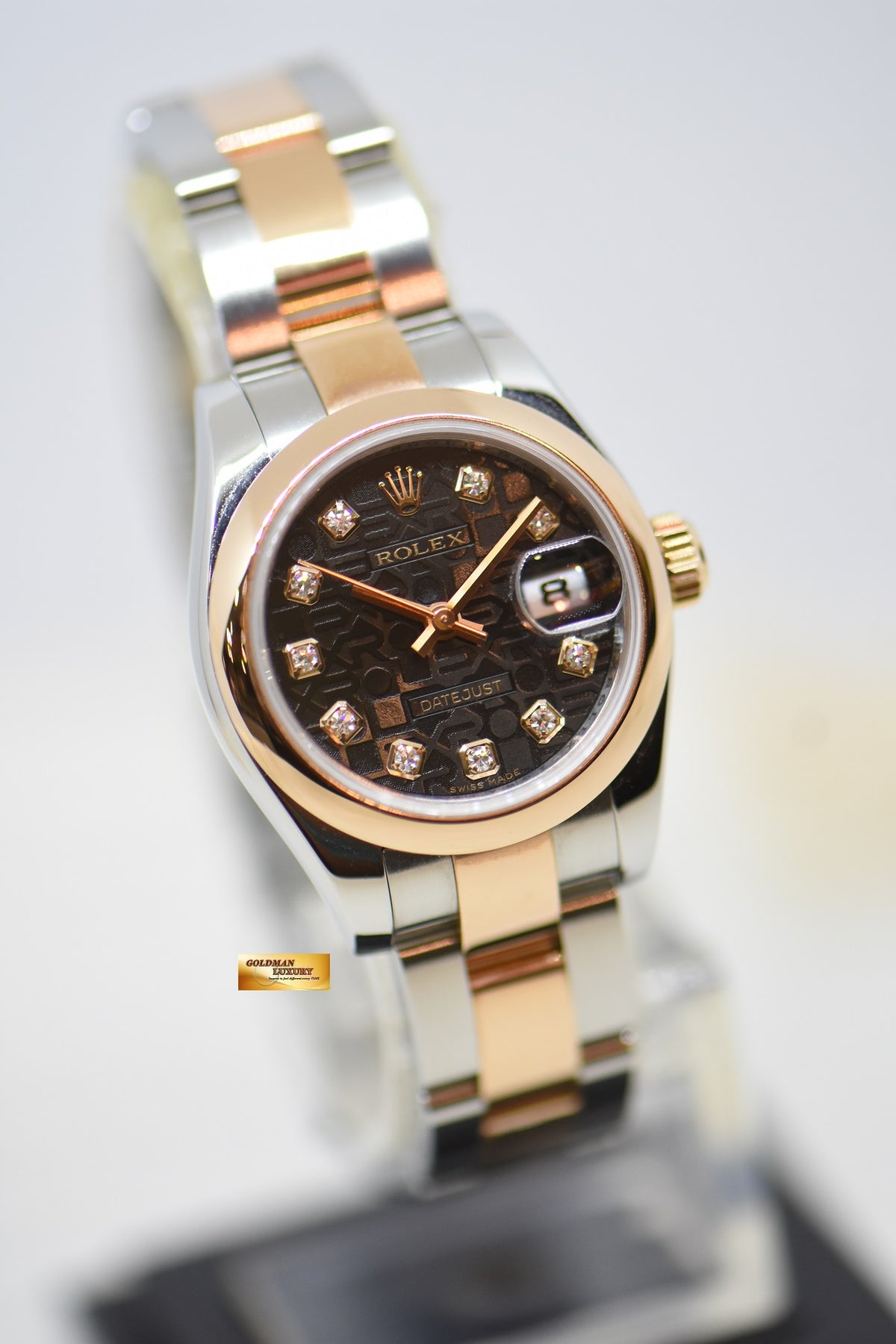 [SOLD] ROLEX OYSTER DATEJUST 26mm HALF-EVEROSE GOLD OYSTER BRACELET DARK COMPUTER DIAMOND DIAL 179161 (MINT)