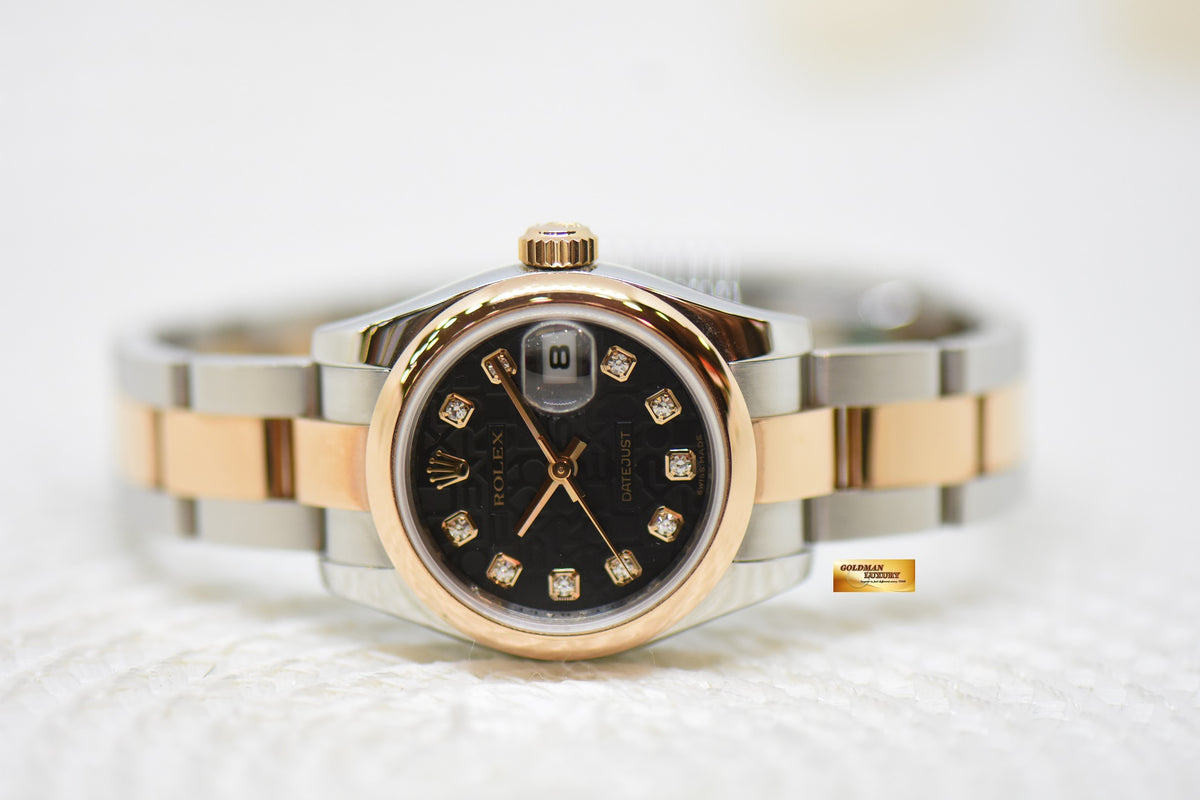 [SOLD] ROLEX OYSTER DATEJUST 26mm HALF-EVEROSE GOLD OYSTER BRACELET DARK COMPUTER DIAMOND DIAL 179161 (MINT)