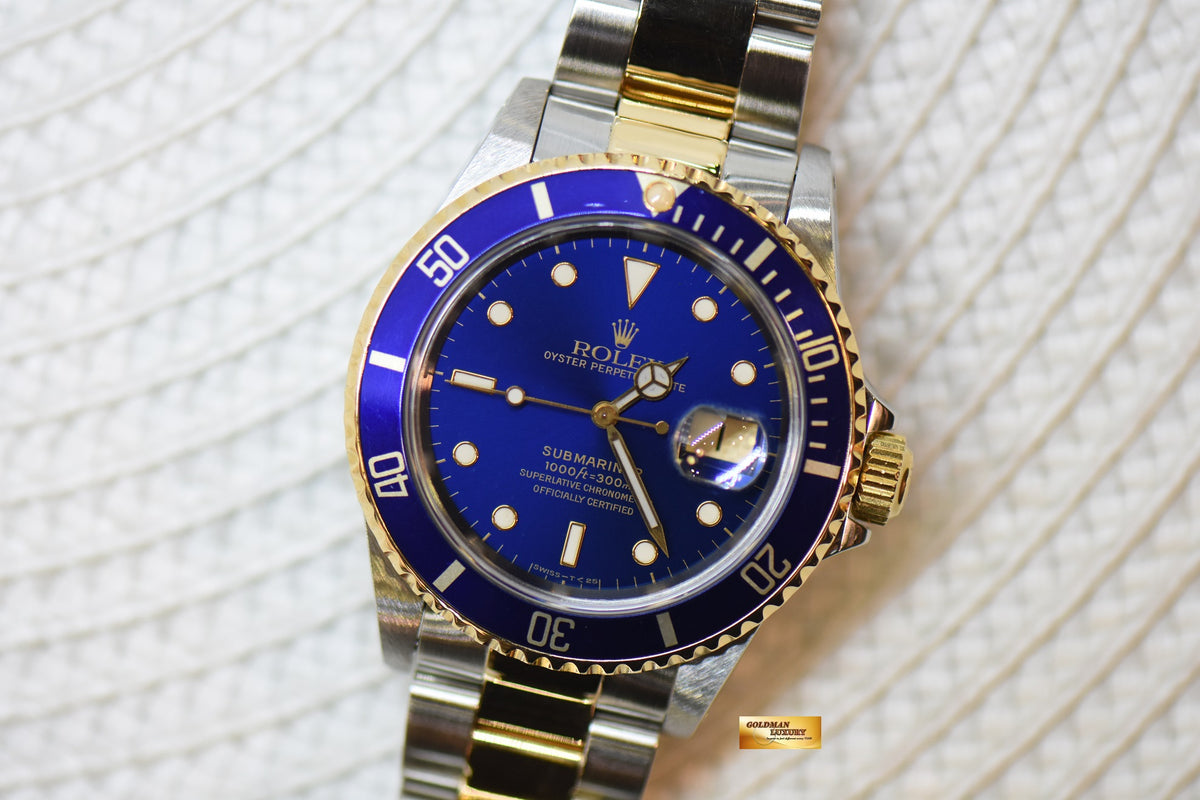 [SOLD] ROLEX OYSTER SUBMARINER 40mm GOLD / STEEL BLUESY TRITIUM DIAL 16613LB (MINT)
