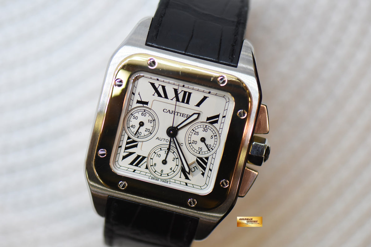 [SOLD] CARTIER SANTOS 100XL HALF-GOLD CHRONOGRAPH IN LEATHER STRAP AUTOMATIC 2740 (MINT)