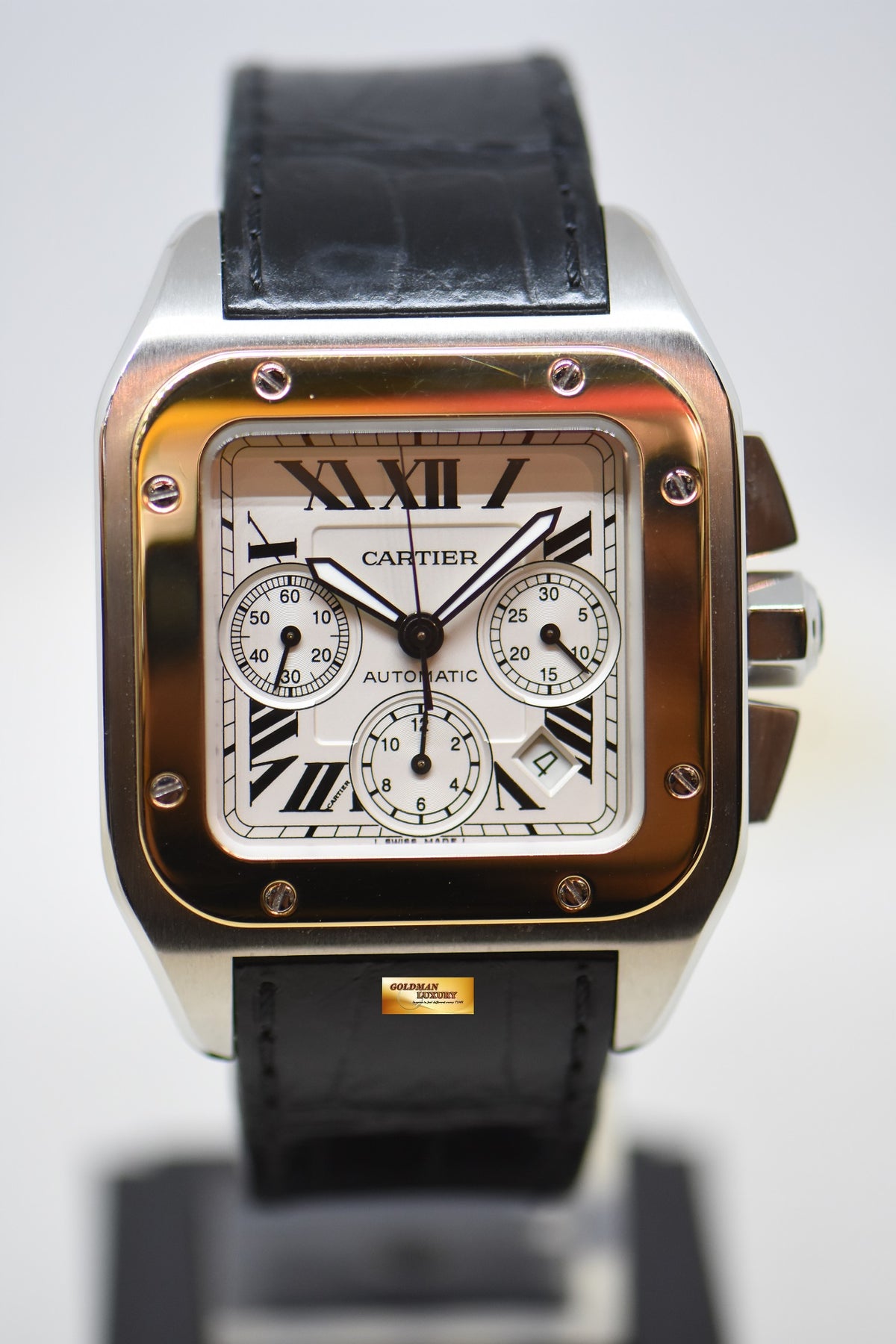 [SOLD] CARTIER SANTOS 100XL HALF-GOLD CHRONOGRAPH IN LEATHER STRAP AUTOMATIC 2740 (MINT)