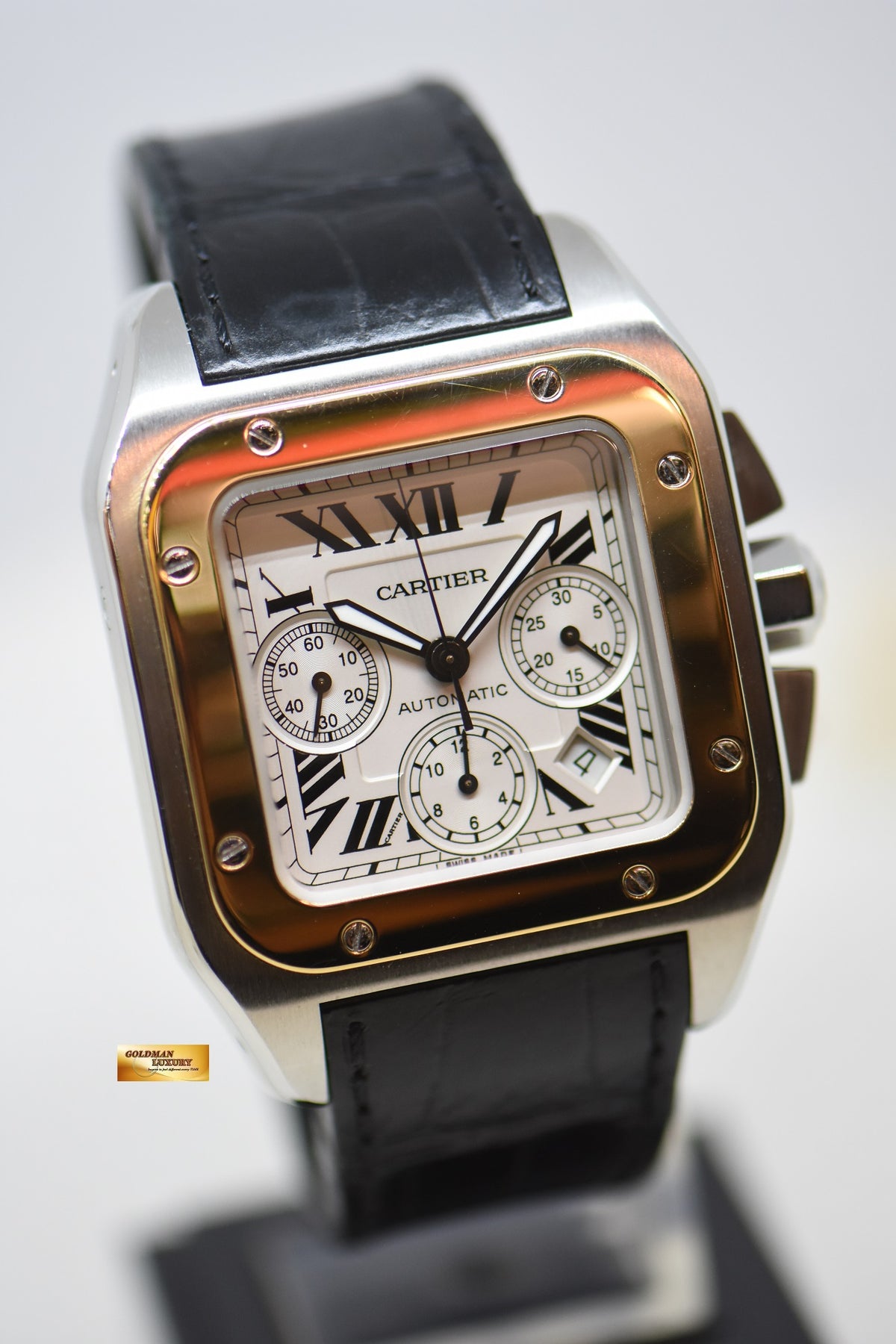 [SOLD] CARTIER SANTOS 100XL HALF-GOLD CHRONOGRAPH IN LEATHER STRAP AUTOMATIC 2740 (MINT)