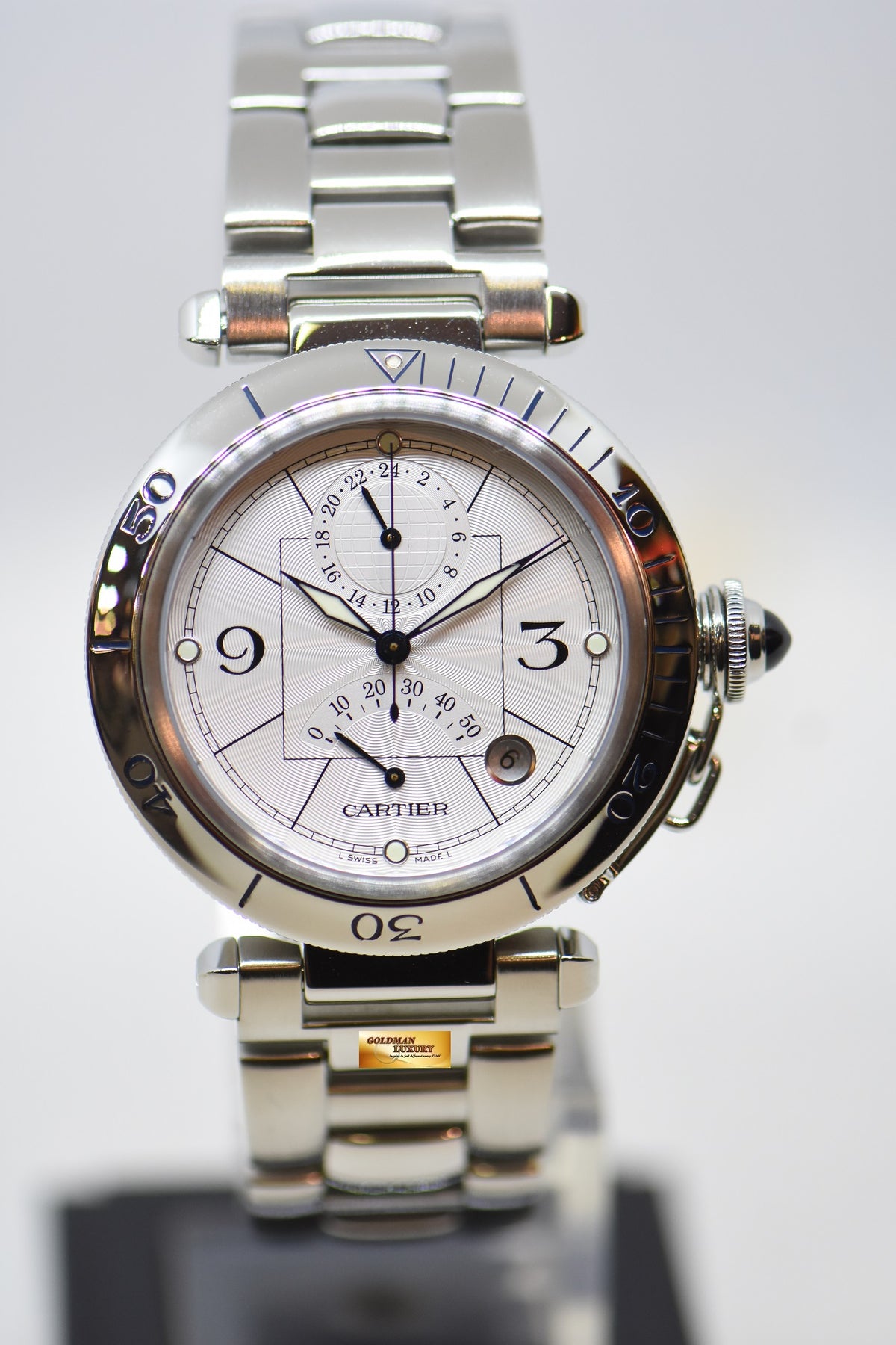 [SOLD] CARTIER PASHA DATE 24HR POWER RESERVE 38mm STEEL IN BRACELET AUTOMATIC 2388 (MINT)