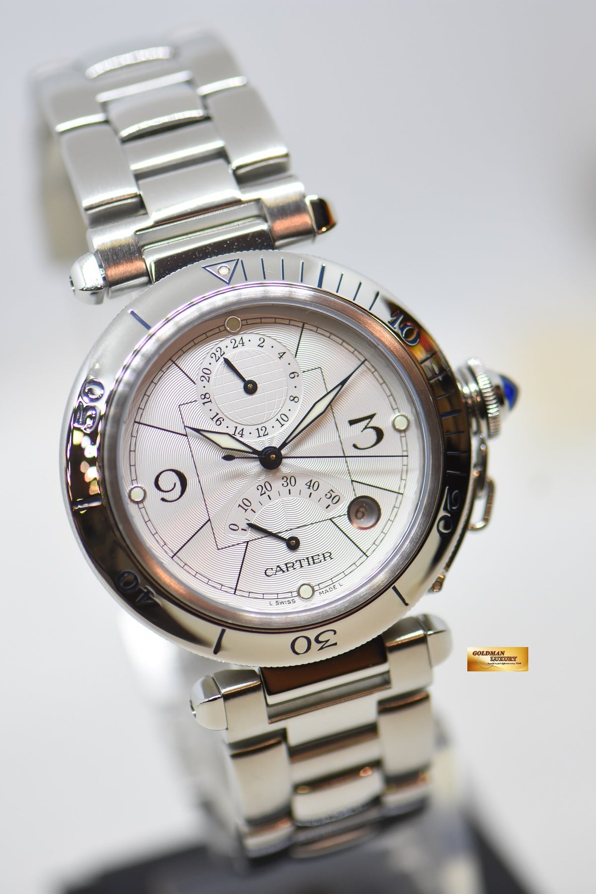 [SOLD] CARTIER PASHA DATE 24HR POWER RESERVE 38mm STEEL IN BRACELET AUTOMATIC 2388 (MINT)