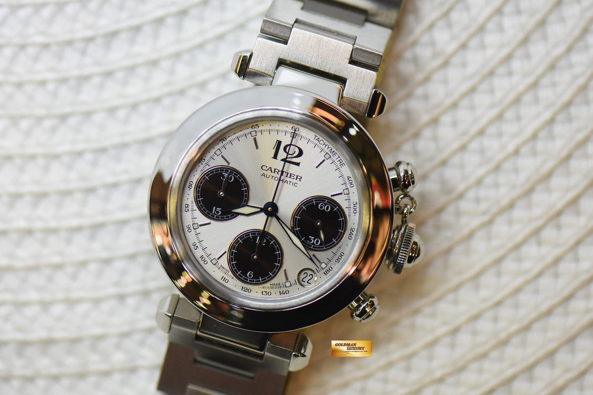 [SOLD] CARTIER PASHA CHRONOGRAPH 36mm STEEL IN BRACELET “PANDA DIAL” AUTOMATIC 2412 (MINT)