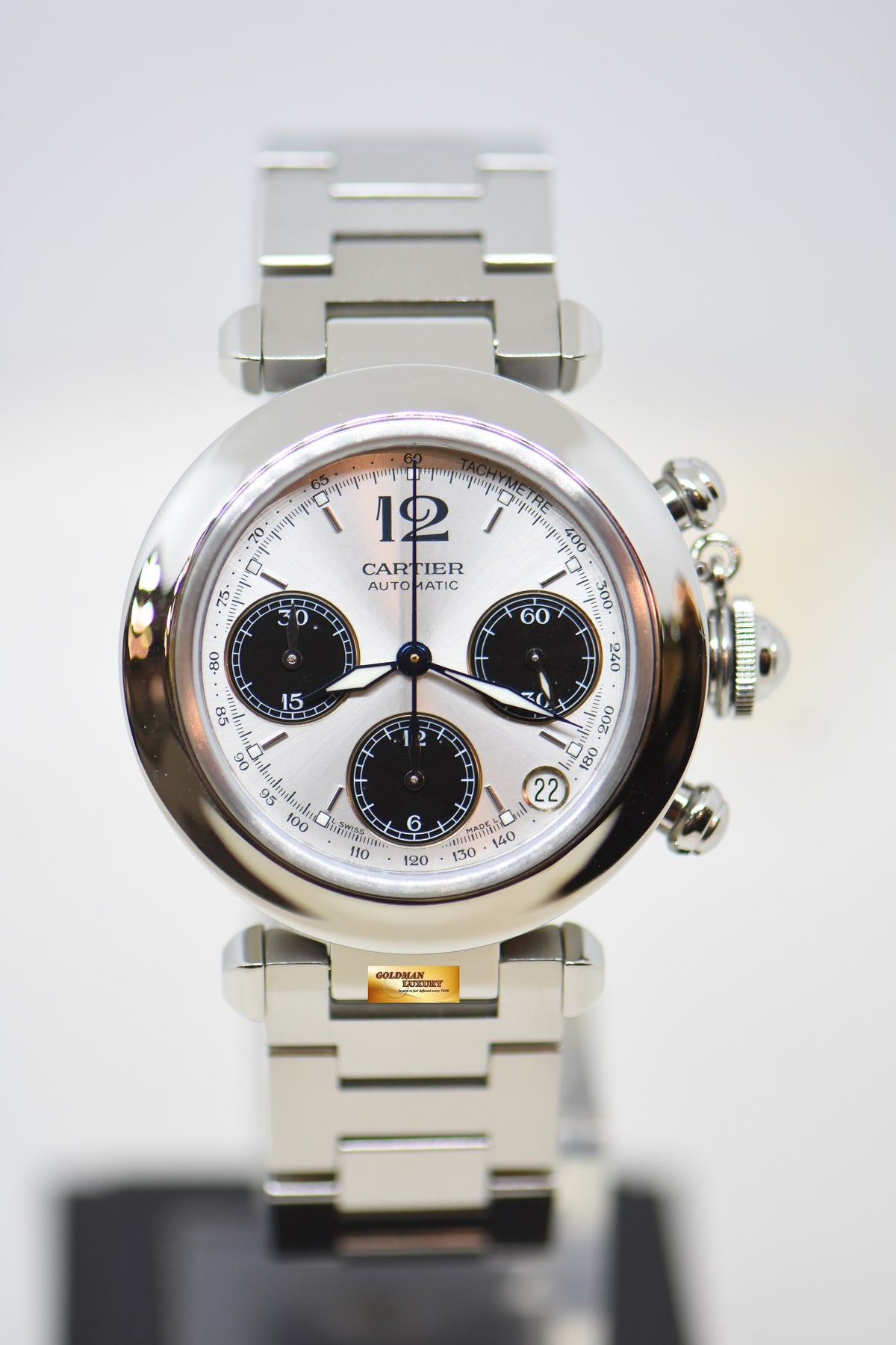[SOLD] CARTIER PASHA CHRONOGRAPH 36mm STEEL IN BRACELET “PANDA DIAL” AUTOMATIC 2412 (MINT)