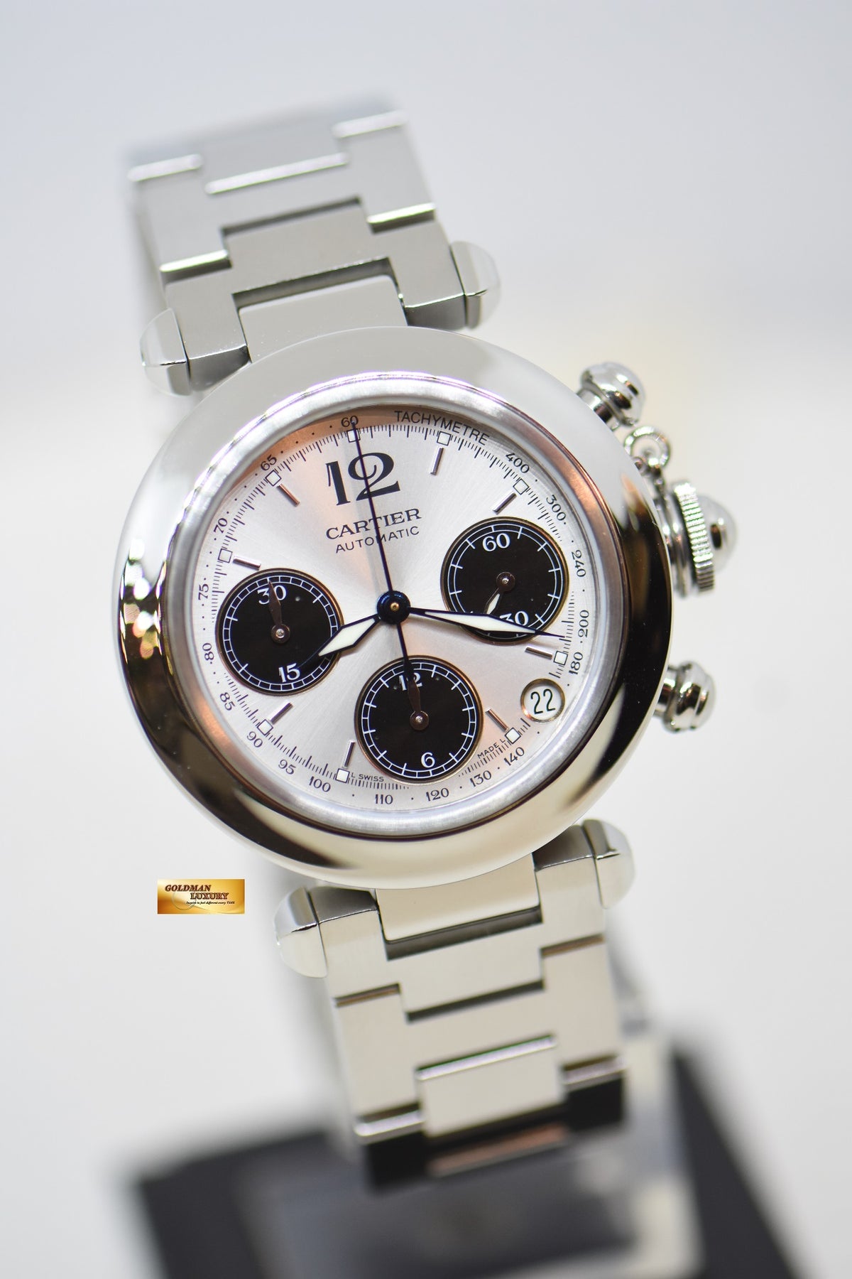 [SOLD] CARTIER PASHA CHRONOGRAPH 36mm STEEL IN BRACELET “PANDA DIAL” AUTOMATIC 2412 (MINT)