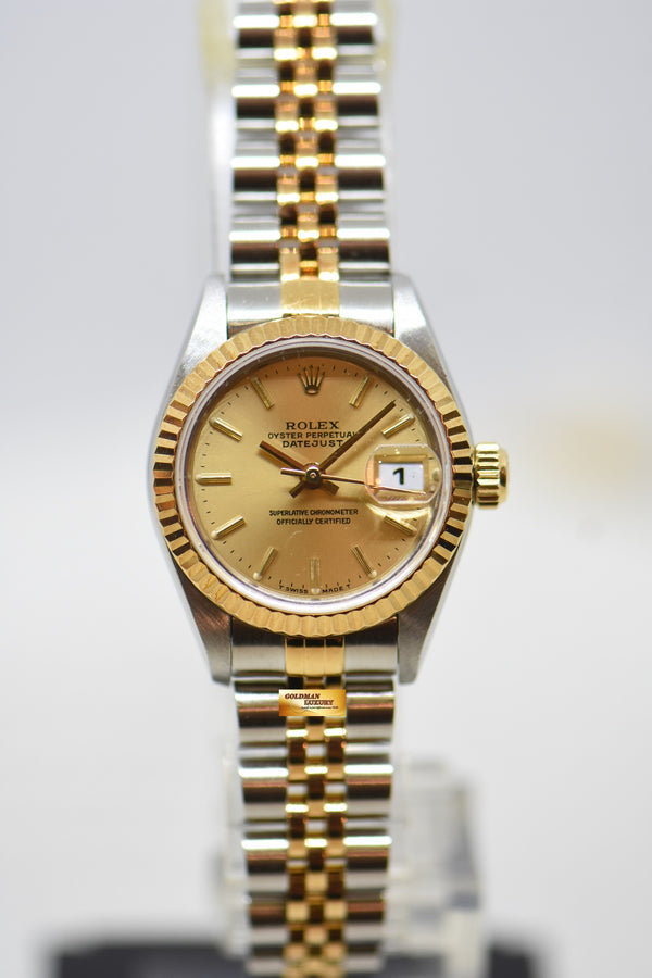 [SOLD] ROLEX OYSTER DATEJUST 26mm HALF-GOLD IN JUBILEE BRACELET CHAMPAGNE DIAL 69173 (MINT)