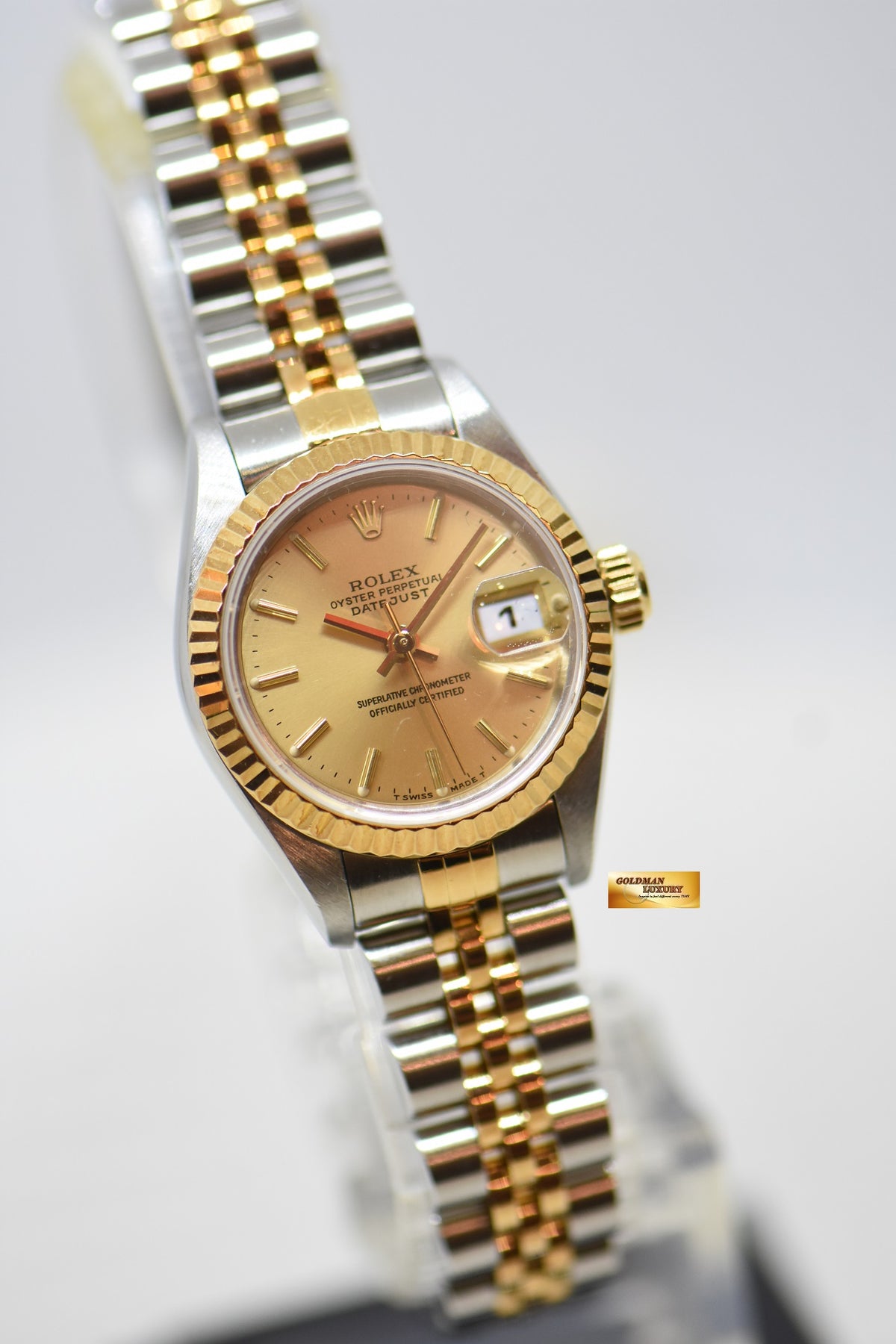 [SOLD] ROLEX OYSTER DATEJUST 26mm HALF-GOLD IN JUBILEE BRACELET CHAMPAGNE DIAL 69173 (MINT)