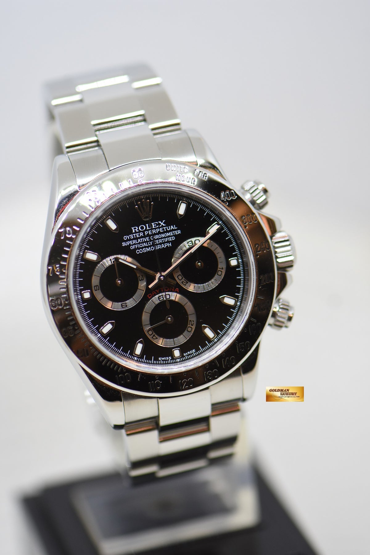 [SOLD] ROLEX OYSTER DAYTONA CHRONOGRAPH 40mm STEEL IN OYSTER BRACELET BLACK DIAL 116520 (GREEN LUME) (SHORT CLASP) (MINT)