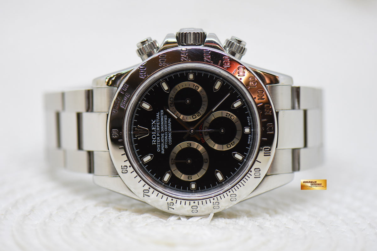 [SOLD] ROLEX OYSTER DAYTONA CHRONOGRAPH 40mm STEEL IN OYSTER BRACELET BLACK DIAL 116520 (GREEN LUME) (SHORT CLASP) (MINT)