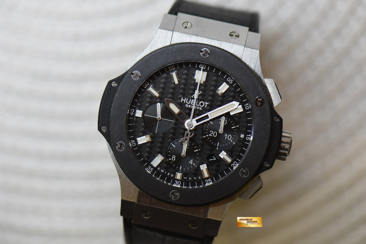 [SOLD] HUBLOT BIG BANG CHRONOGRAPH 44mm STEEL IN RUBBER STRAP CERAMIC BEZEL AUTOMATIC 301.SM.1770.GR (MINT)
