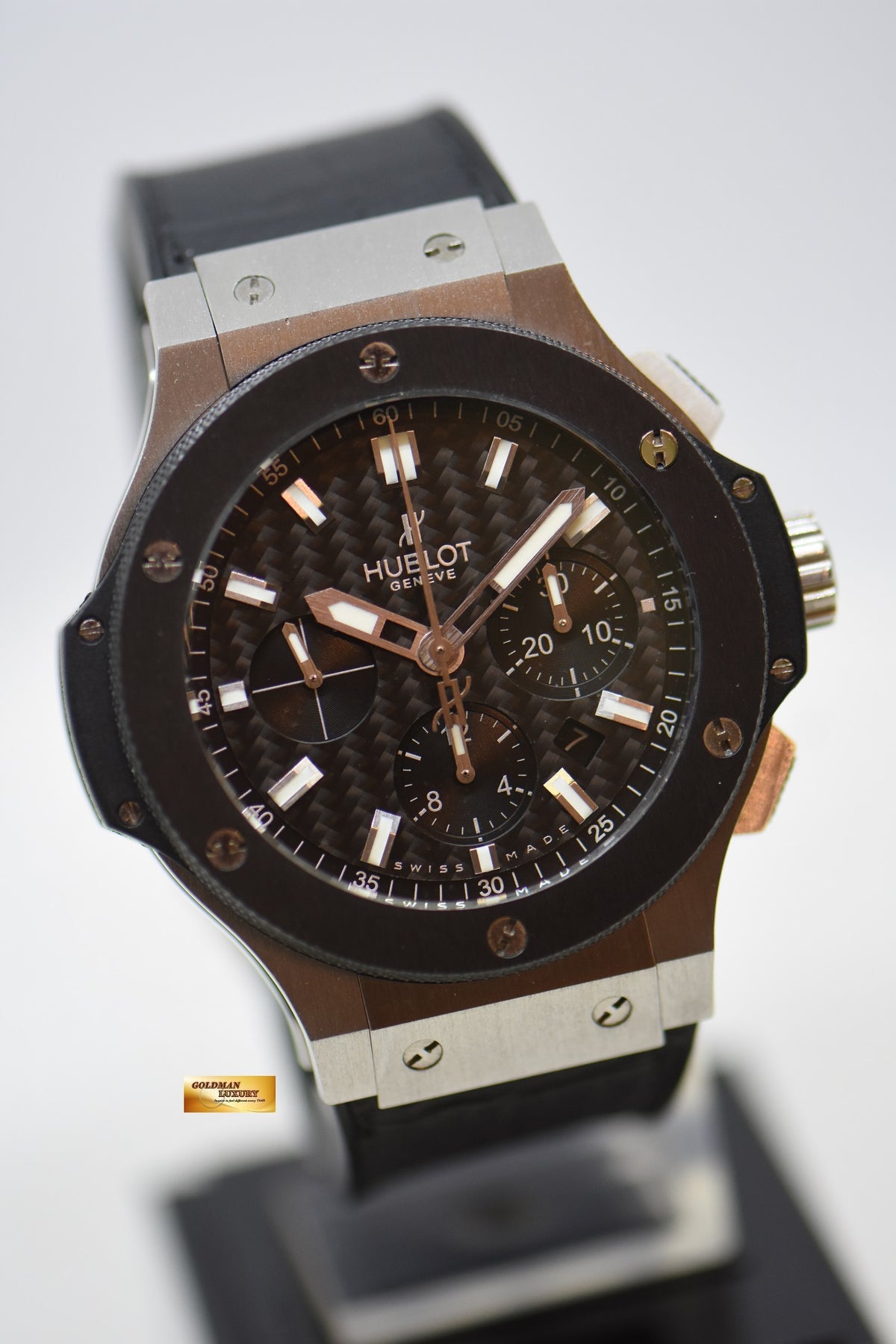 [SOLD] HUBLOT BIG BANG CHRONOGRAPH 44mm STEEL IN RUBBER STRAP CERAMIC BEZEL AUTOMATIC 301.SM.1770.GR (MINT)