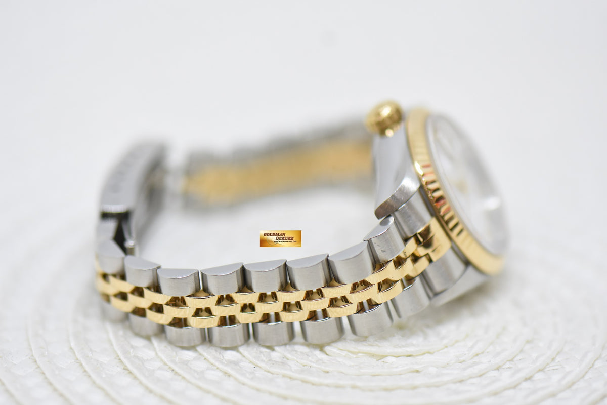 [SOLD] ROLEX OYSTER DATEJUST 26mm HALF-GOLD IN JUBILEE BRACELET WHITE ROMAN DIAL 69173 (MINT)