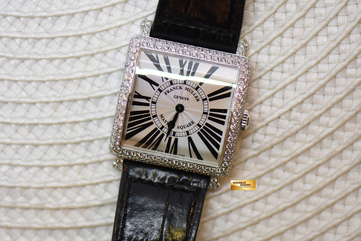 [SOLD] FRANCK MULLER MASTER SQUARE LADIES 2 ROWS DIAMONDS STEEL IN LEATHER STRAP QUARTZ 6002M QZRD (MINT)
