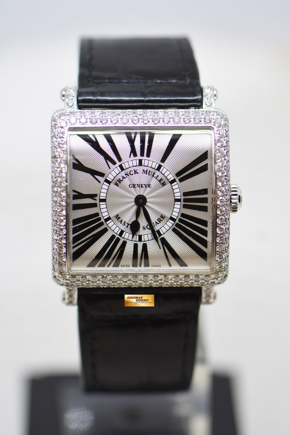 [SOLD] FRANCK MULLER MASTER SQUARE LADIES 2 ROWS DIAMONDS STEEL IN LEATHER STRAP QUARTZ 6002M QZRD (MINT)