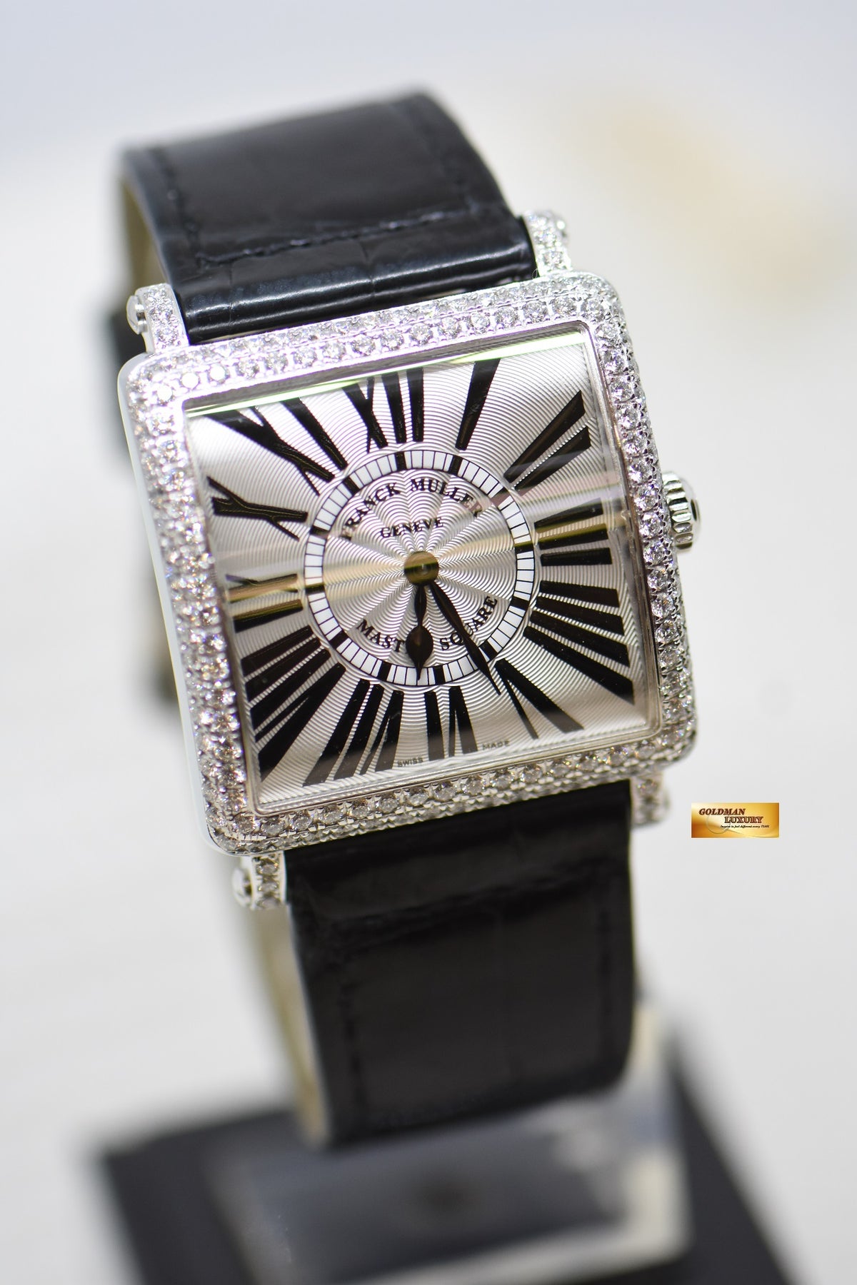 [SOLD] FRANCK MULLER MASTER SQUARE LADIES 2 ROWS DIAMONDS STEEL IN LEATHER STRAP QUARTZ 6002M QZRD (MINT)