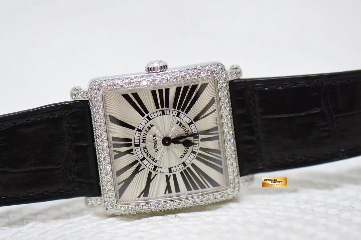 [SOLD] FRANCK MULLER MASTER SQUARE LADIES 2 ROWS DIAMONDS STEEL IN LEATHER STRAP QUARTZ 6002M QZRD (MINT)