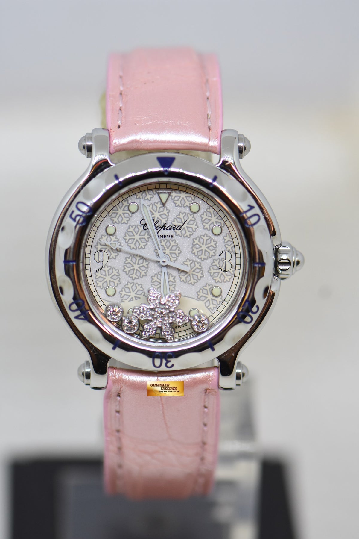 [SOLD] CHOPARD HAPPY SPORT 31mm SNOWFLAKE DIAMONDS STEEL IN LEATHER STRAP QUARTZ 27/8949 (MINT)