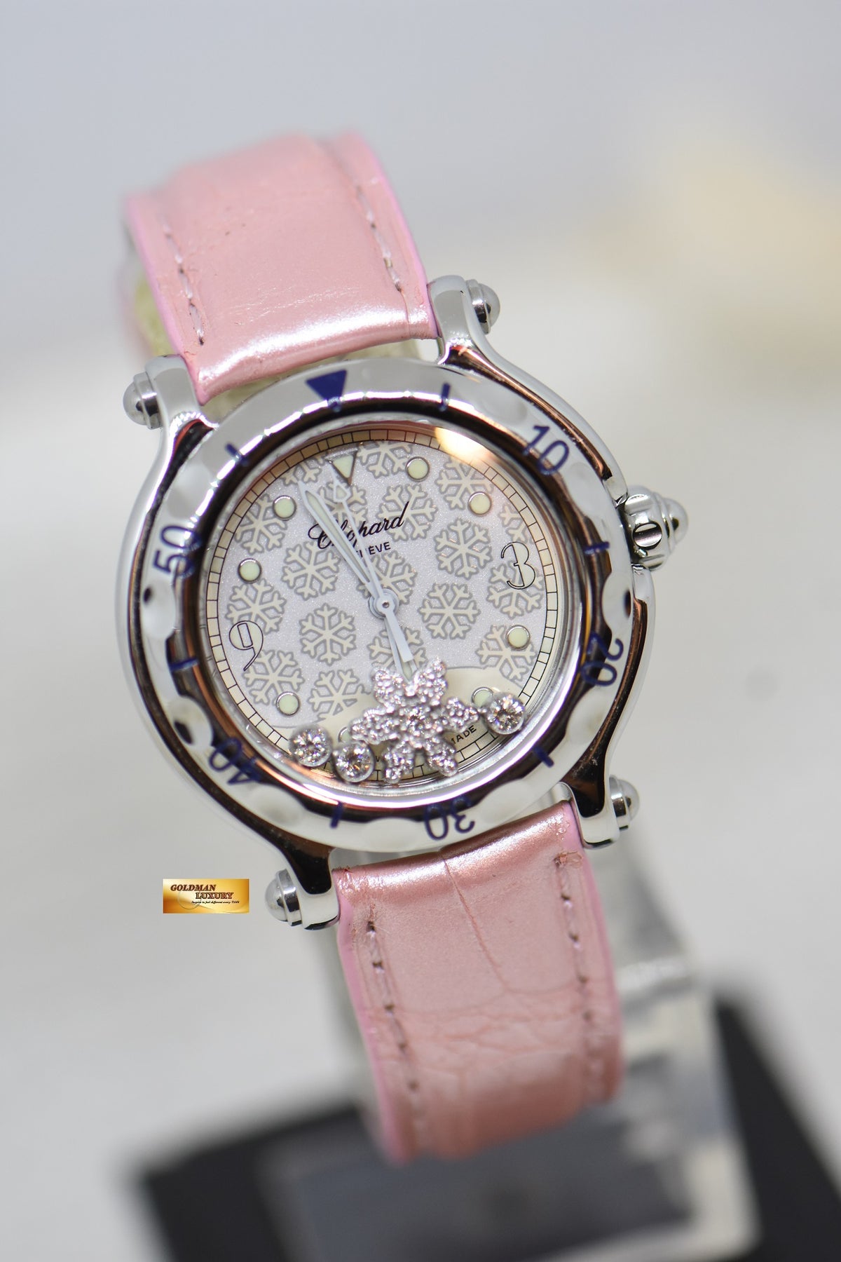 [SOLD] CHOPARD HAPPY SPORT 31mm SNOWFLAKE DIAMONDS STEEL IN LEATHER STRAP QUARTZ 27/8949 (MINT)