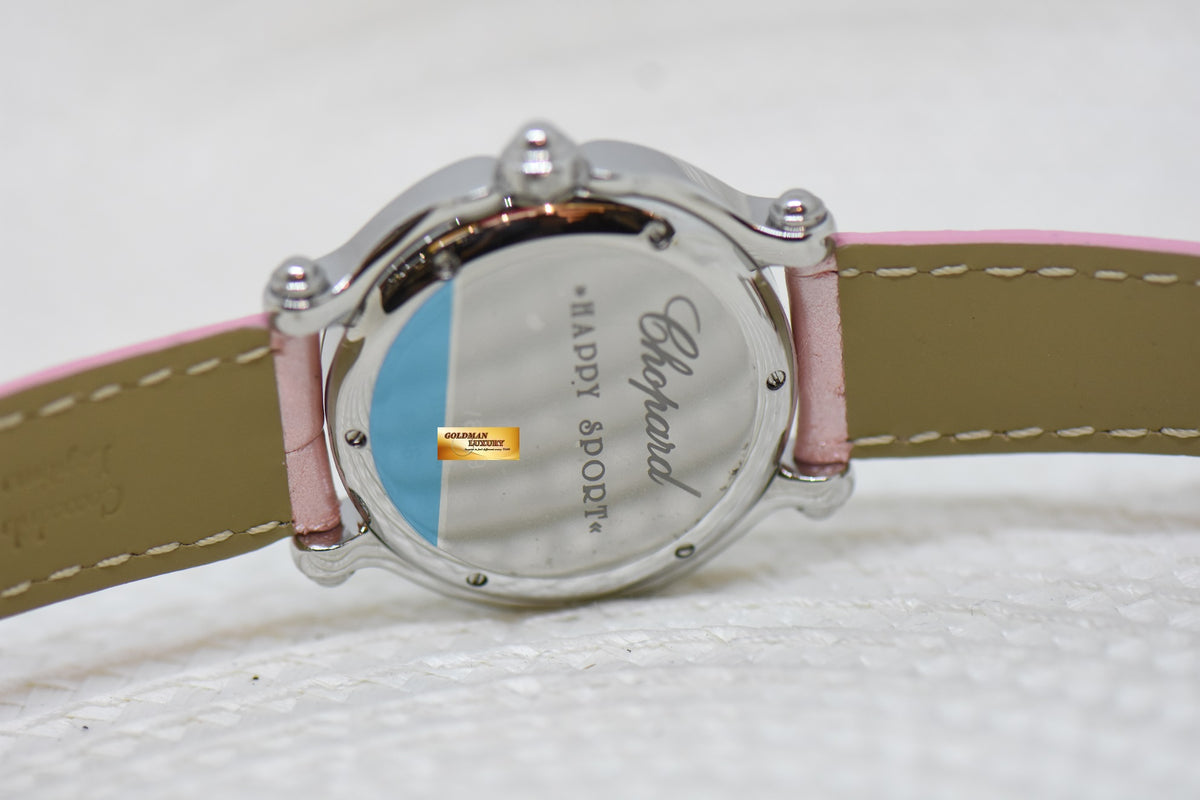 [SOLD] CHOPARD HAPPY SPORT 31mm SNOWFLAKE DIAMONDS STEEL IN LEATHER STRAP QUARTZ 27/8949 (MINT)