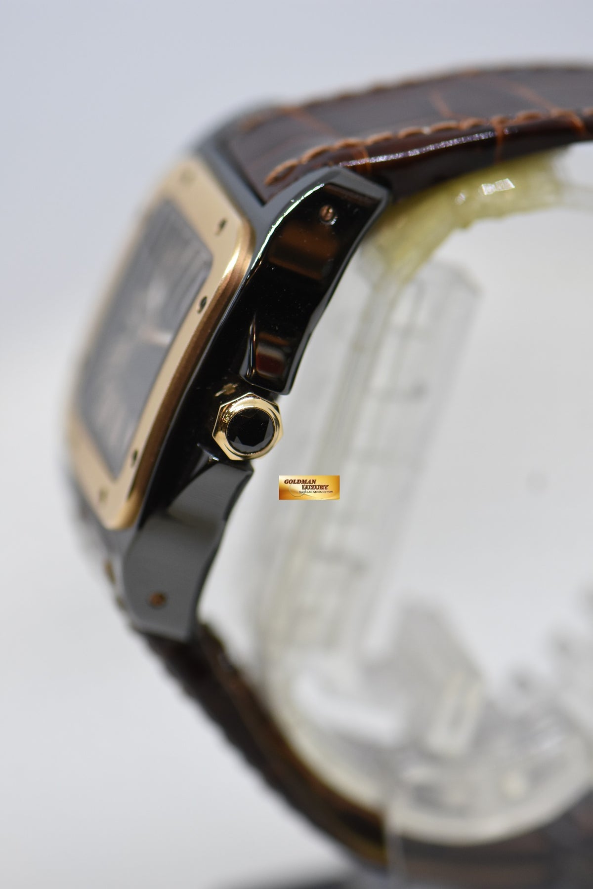 [SOLD] CARTIER SANTOS 100 MIDSIZE BLACK DLC / 18K ROSE GOLD IN LEATHER STRAP AUTOMATIC W2020007 (MINT)