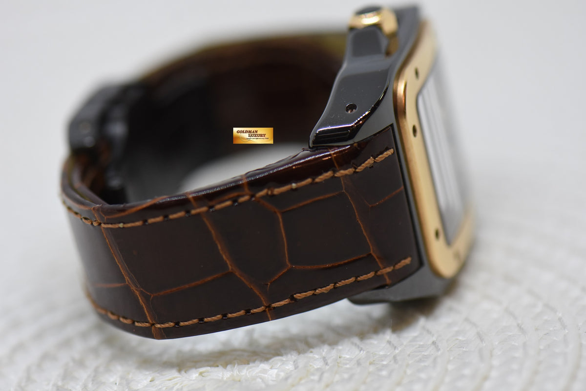 [SOLD] CARTIER SANTOS 100 MIDSIZE BLACK DLC / 18K ROSE GOLD IN LEATHER STRAP AUTOMATIC W2020007 (MINT)