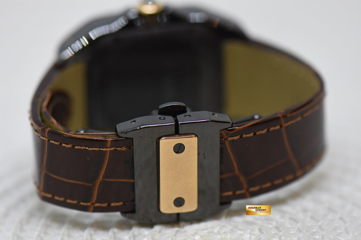 [SOLD] CARTIER SANTOS 100 MIDSIZE BLACK DLC / 18K ROSE GOLD IN LEATHER STRAP AUTOMATIC W2020007 (MINT)