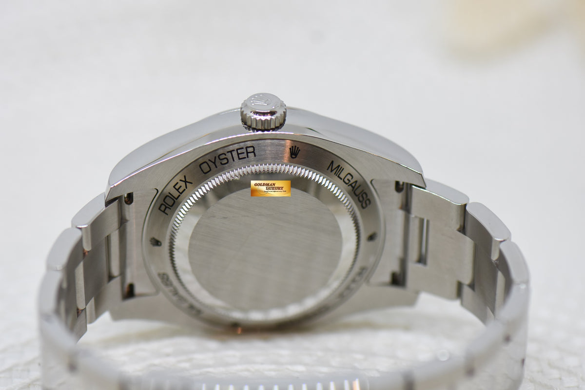 [SOLD] ROLEX OYSTER MILGAUSS 40mm Z-BLUE DIAL GREEN SAPPHIRE STEEL IN OYSTER BRACELET 116400GV (NEW-UNWORN)
