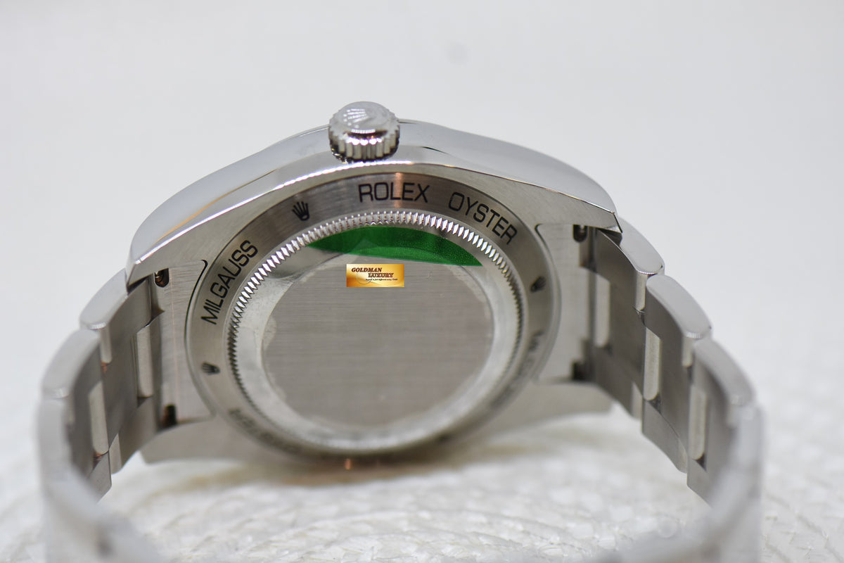 [SOLD] ROLEX OYSTER MILGAUSS 40mm BLACK DIAL GREEN SAPPHIRE STEEL IN OYSTER BRACELET 116400GV (NEW-UNWORN)