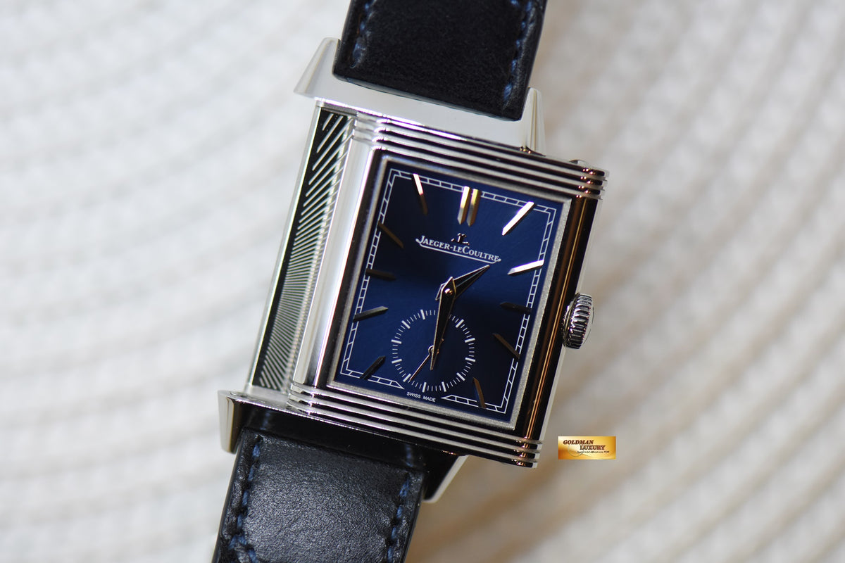 [SOLD] JAEGER Le-COULTRE REVERSO TRIBUTE MONOFACE SMALL SECONDS STEEL LEATHER BLUE MANUAL Q3978480 (LNIB)