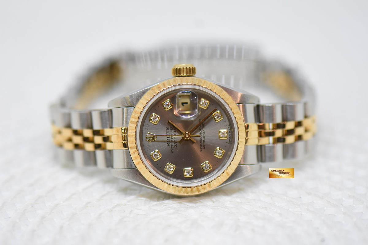 [SOLD] ROLEX OYSTER DATEJUST 26mm HALF-GOLD IN JUBILEE BRACELET SILVER DIAMOND DIAL 69173 (MINT)