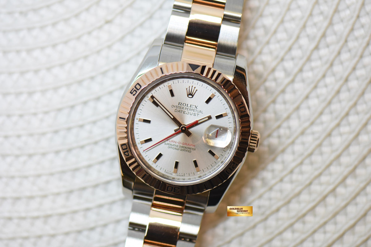 [SOLD] ROLEX OYSTER DATEJUST 36mm TURN-O-GRAPH EVEROSE / STEEL IN OYSTER BRACELET SILVER DIAL 116261 (MINT)
