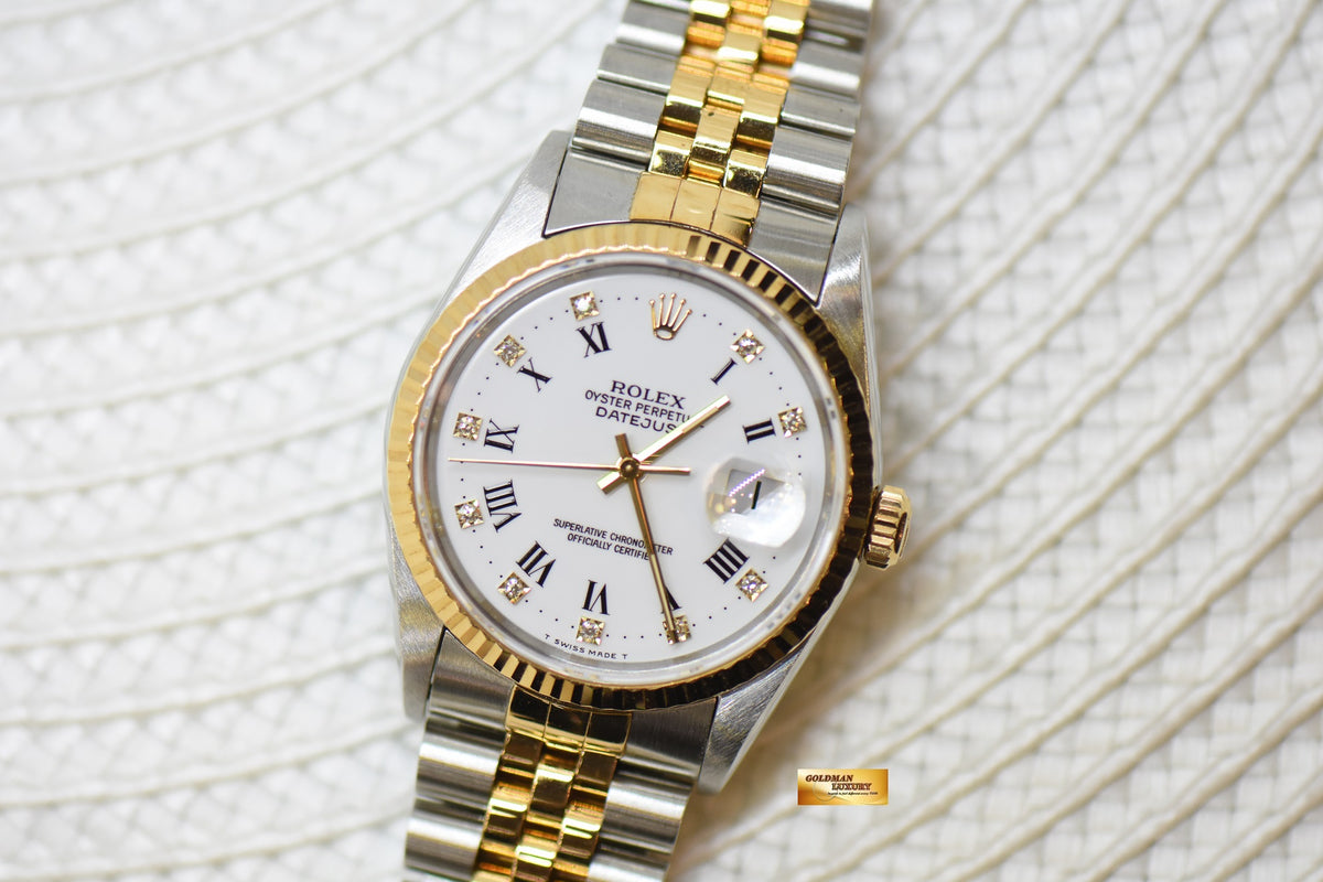 [SOLD] ROLEX OYSTER DATEJUST 36mm HALF-GOLD IN JUBILEE BRACELET WHITE DIAMOND ROMAN DIAL 16233 (QUICKSET-DATE) (MINT)
