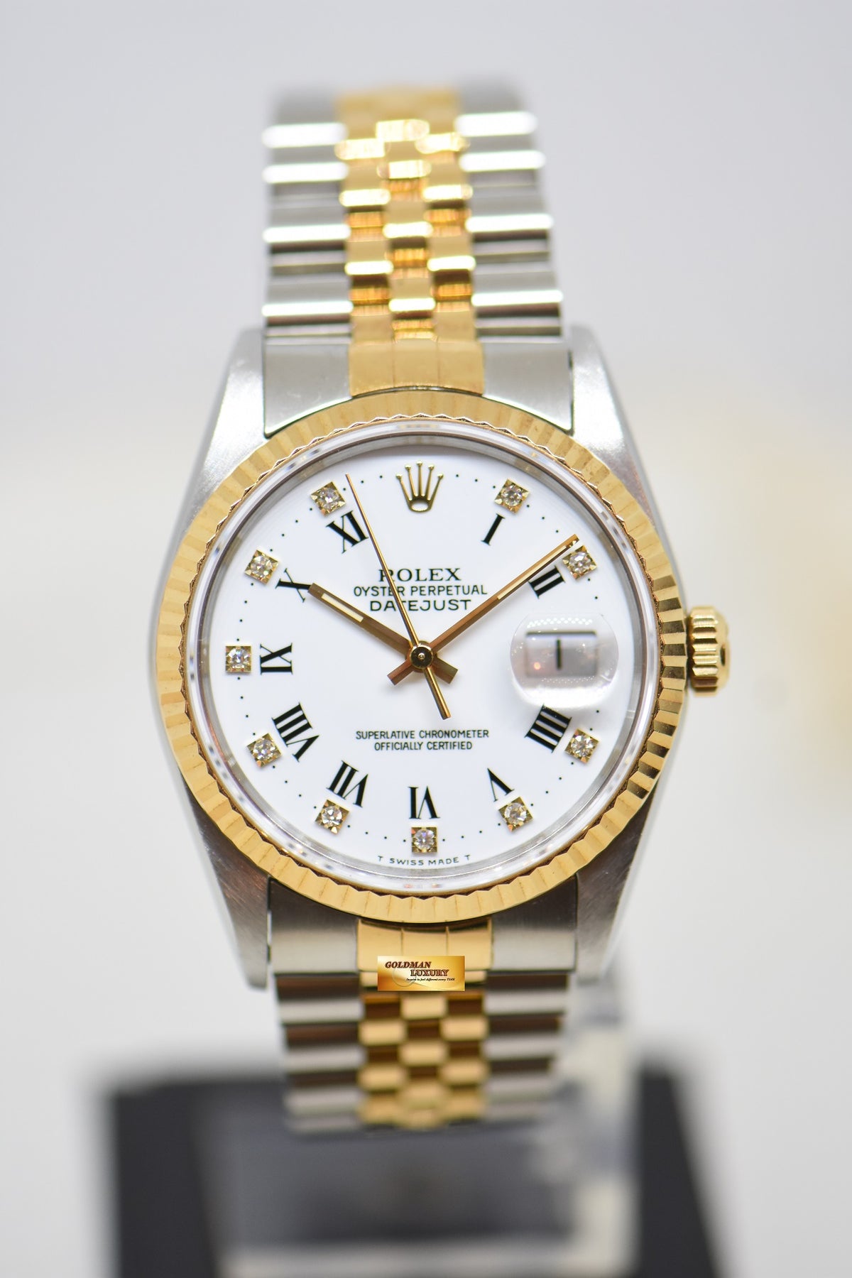 [SOLD] ROLEX OYSTER DATEJUST 36mm HALF-GOLD IN JUBILEE BRACELET WHITE DIAMOND ROMAN DIAL 16233 (QUICKSET-DATE) (MINT)