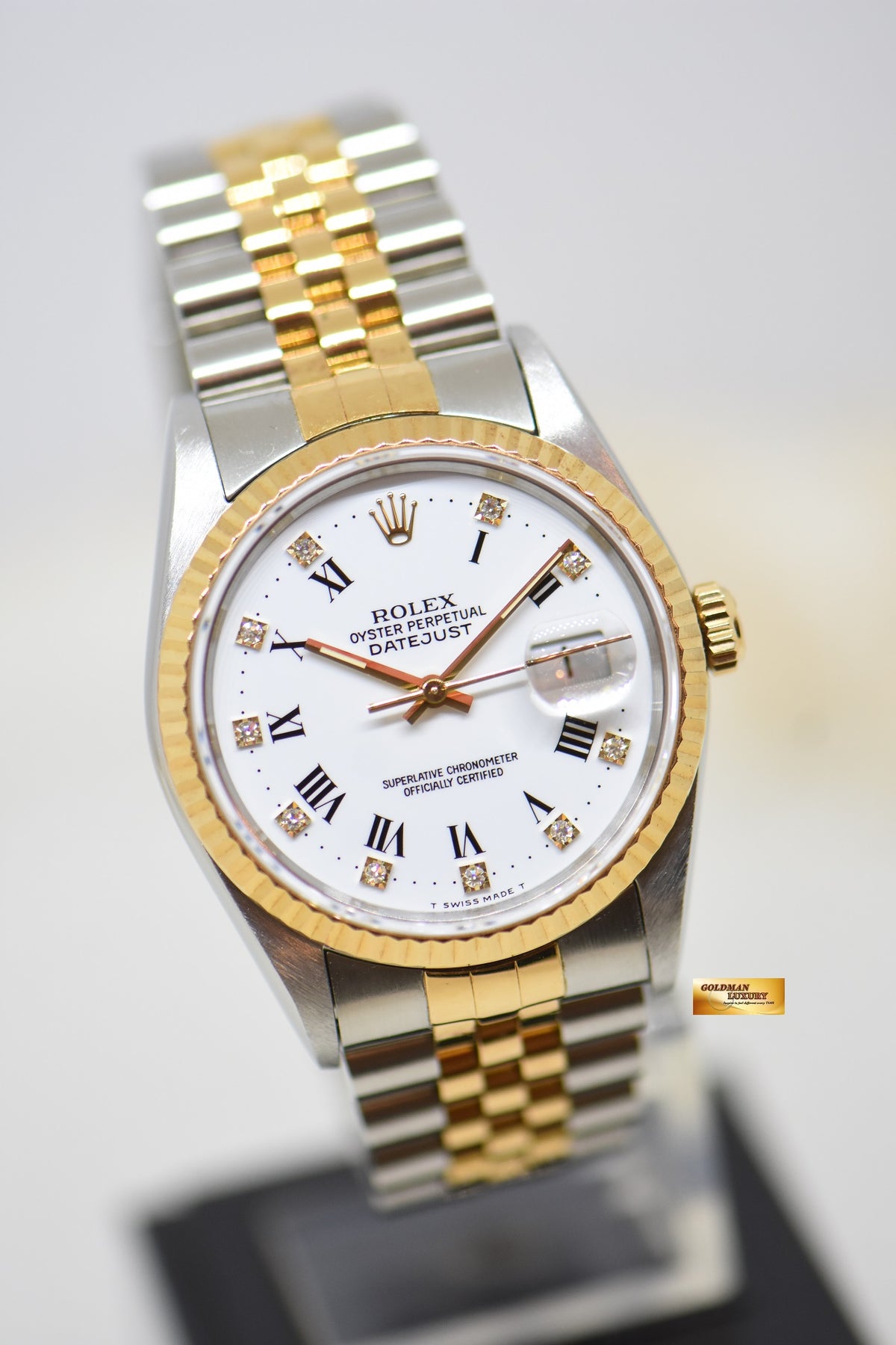 [SOLD] ROLEX OYSTER DATEJUST 36mm HALF-GOLD IN JUBILEE BRACELET WHITE DIAMOND ROMAN DIAL 16233 (QUICKSET-DATE) (MINT)