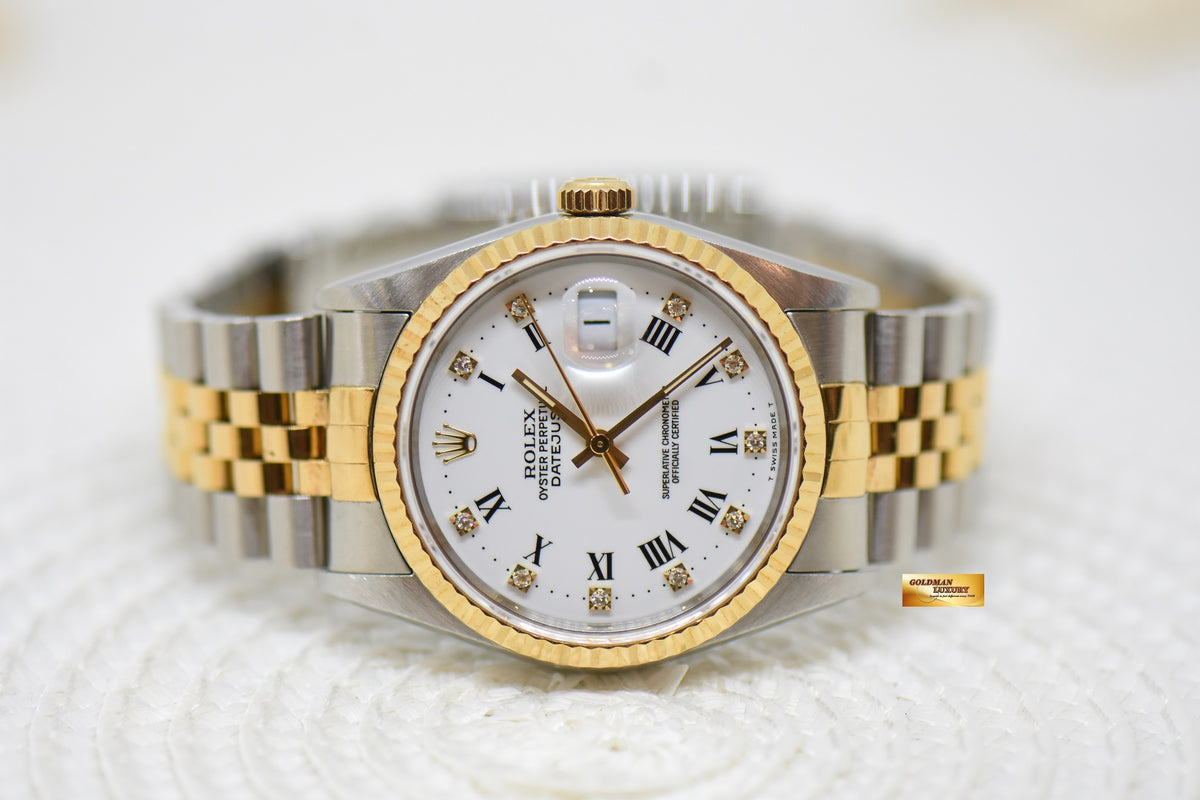 [SOLD] ROLEX OYSTER DATEJUST 36mm HALF-GOLD IN JUBILEE BRACELET WHITE DIAMOND ROMAN DIAL 16233 (QUICKSET-DATE) (MINT)