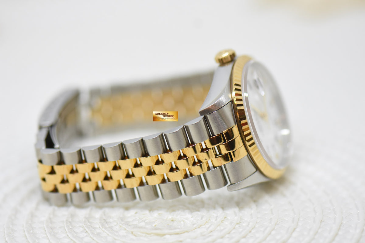 [SOLD] ROLEX OYSTER DATEJUST 36mm HALF-GOLD IN JUBILEE BRACELET WHITE DIAMOND ROMAN DIAL 16233 (QUICKSET-DATE) (MINT)