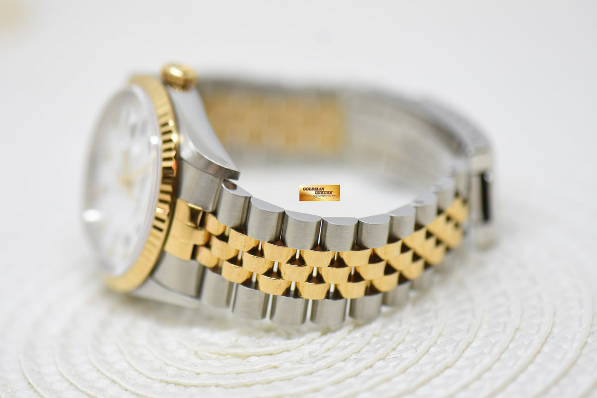 [SOLD] ROLEX OYSTER DATEJUST 36mm HALF-GOLD IN JUBILEE BRACELET WHITE DIAMOND ROMAN DIAL 16233 (QUICKSET-DATE) (MINT)
