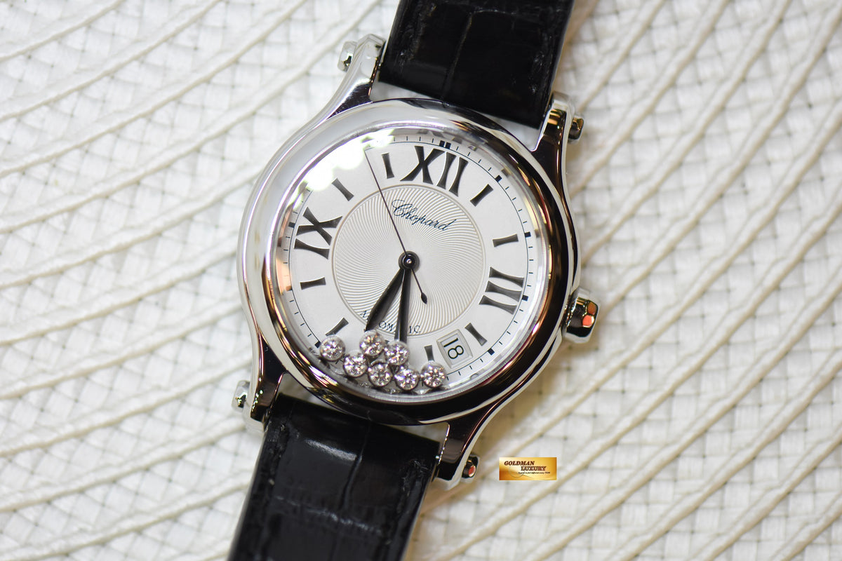 [SOLD] CHOPARD HAPPY SPORT 36mm 7-DIAMONDS STEEL IN LEATHER STRAP AUTOMATIC 27/8559 (MINT)