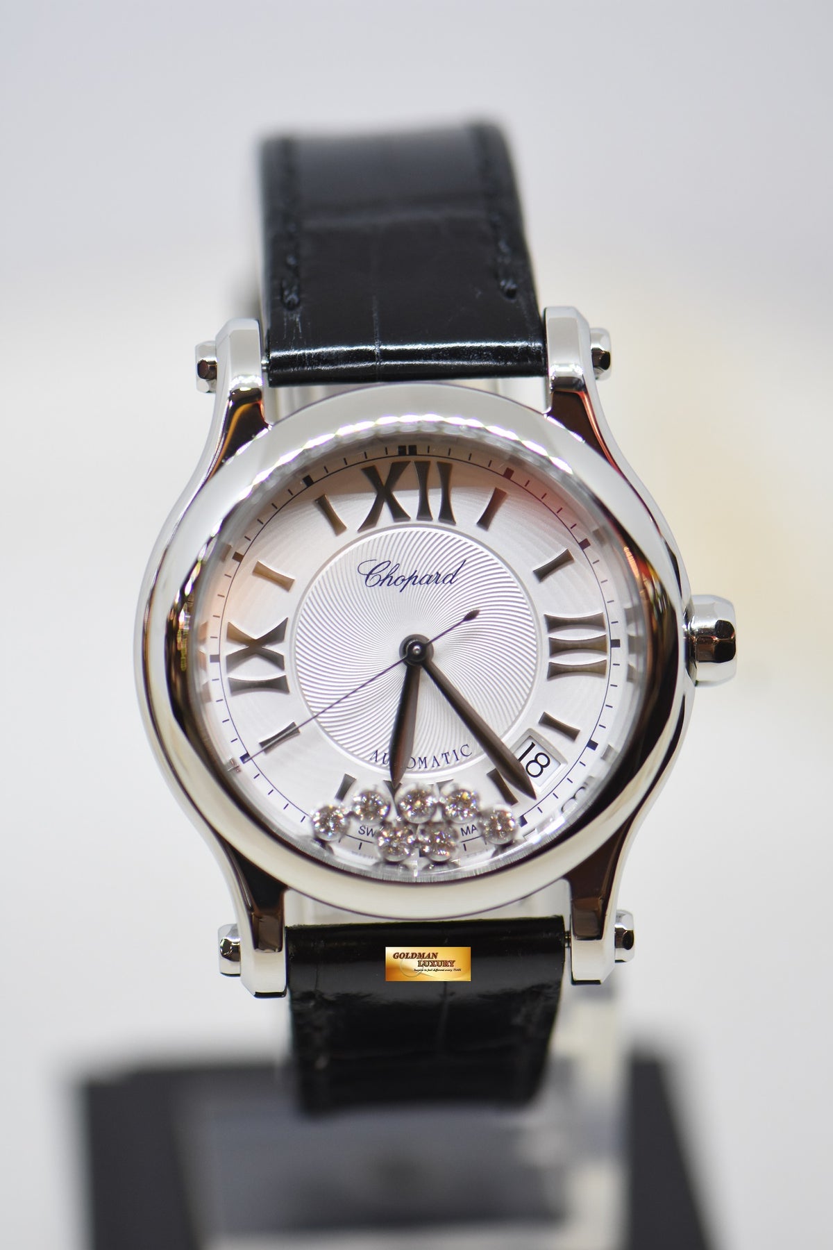 [SOLD] CHOPARD HAPPY SPORT 36mm 7-DIAMONDS STEEL IN LEATHER STRAP AUTOMATIC 27/8559 (MINT)