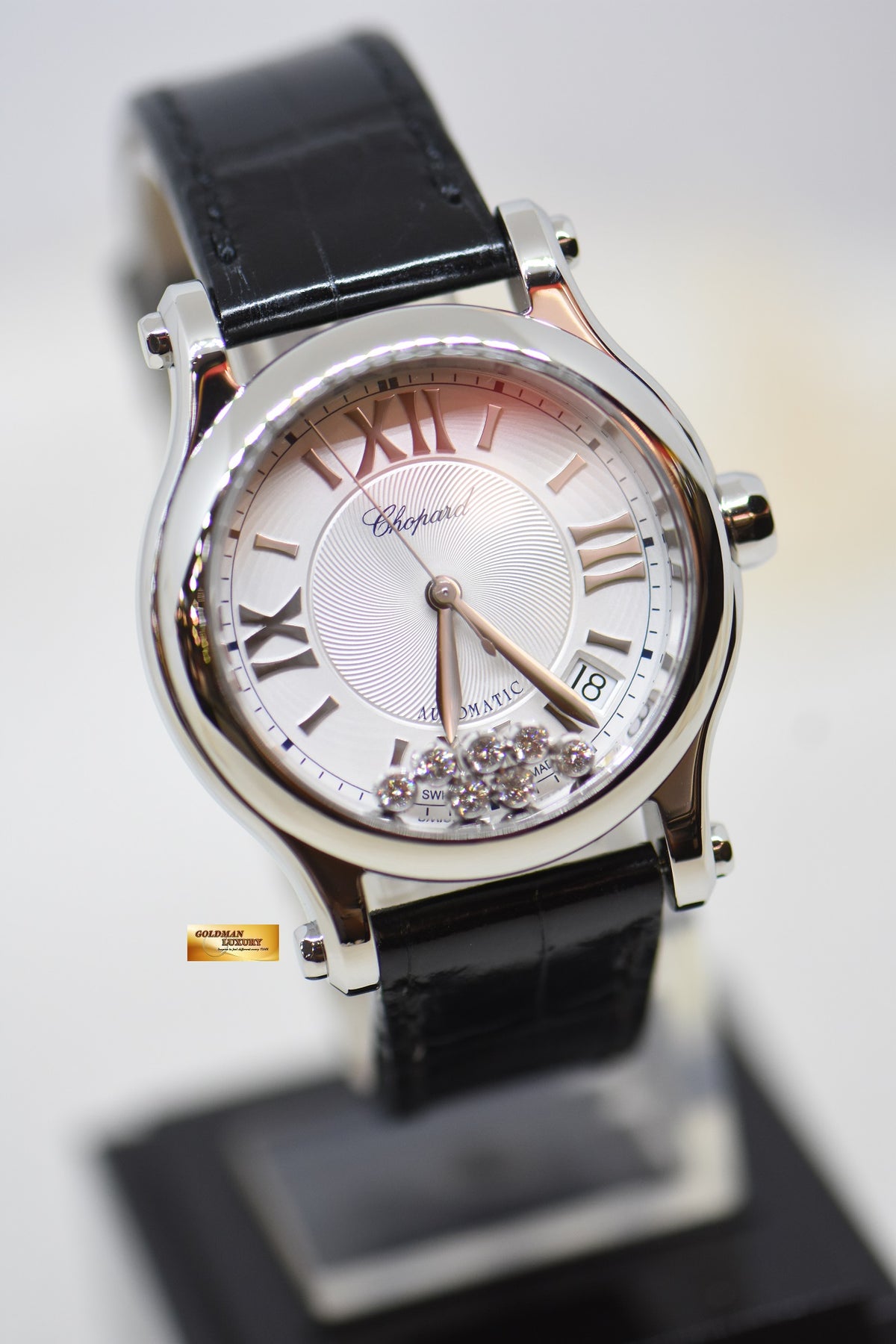[SOLD] CHOPARD HAPPY SPORT 36mm 7-DIAMONDS STEEL IN LEATHER STRAP AUTOMATIC 27/8559 (MINT)