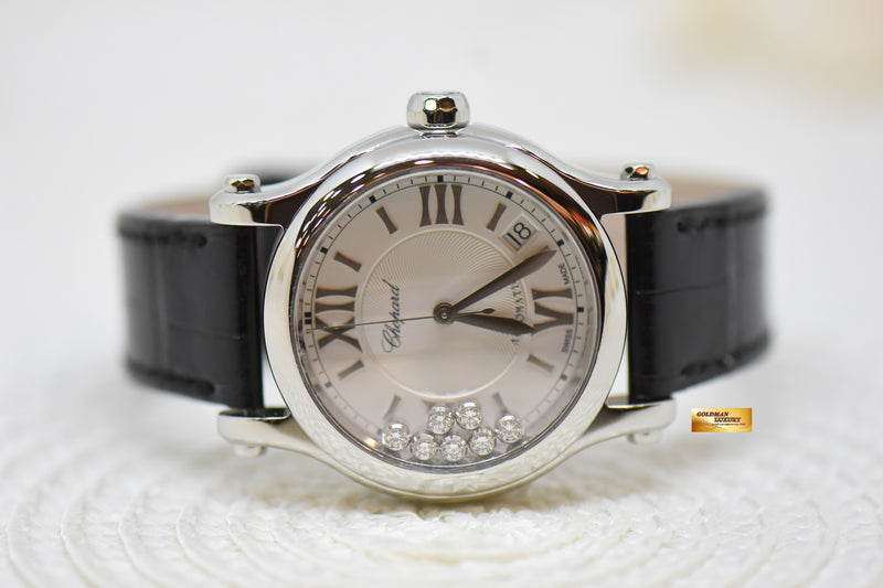 SOLD] CHOPARD HAPPY SPORT 36mm 7-DIAMONDS STEEL IN LEATHER STRAP 