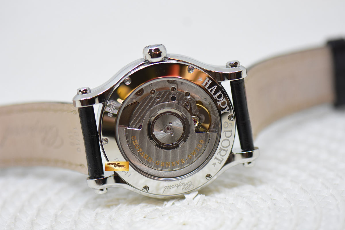 [SOLD] CHOPARD HAPPY SPORT 36mm 7-DIAMONDS STEEL IN LEATHER STRAP AUTOMATIC 27/8559 (MINT)
