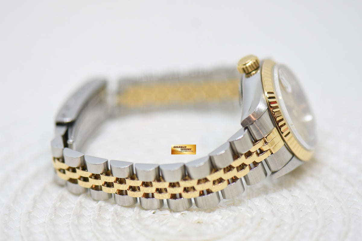 [SOLD] ROLEX OYSTER DATEJUST 26mm HALF-GOLD IN JUBILEE BRACELET GOLD LINEN DIAL 69173 (MINT)