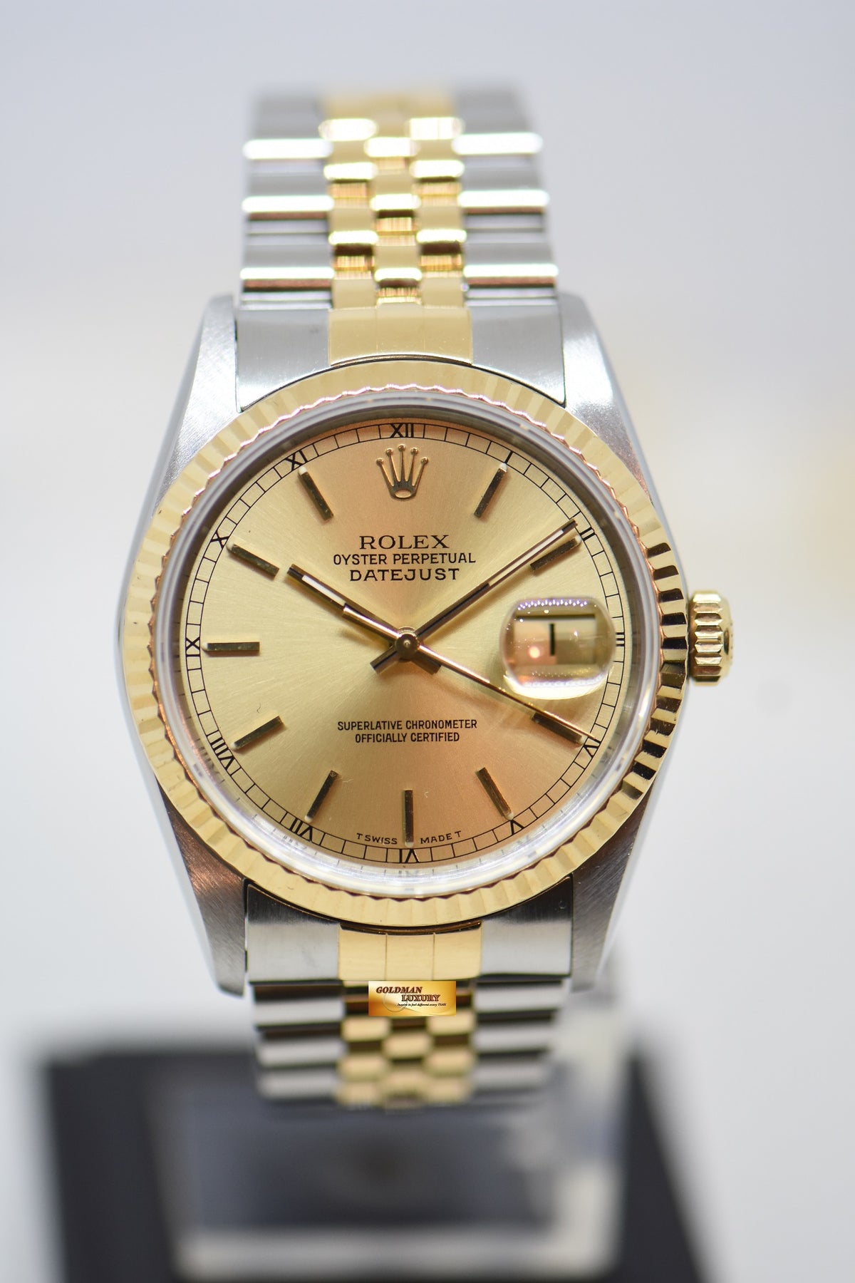[SOLD] ROLEX OYSTER DATEJUST 36mm HALF-GOLD IN JUBILEE BRACELET GOLD DIAL 16233 (QUICKSET-DATE) (MINT)