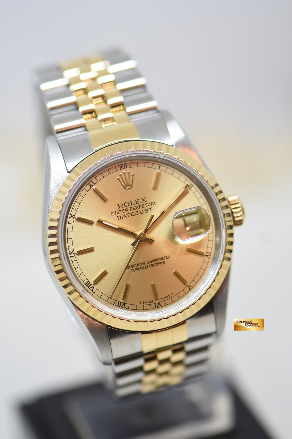 [SOLD] ROLEX OYSTER DATEJUST 36mm HALF-GOLD IN JUBILEE BRACELET GOLD DIAL 16233 (QUICKSET-DATE) (MINT)