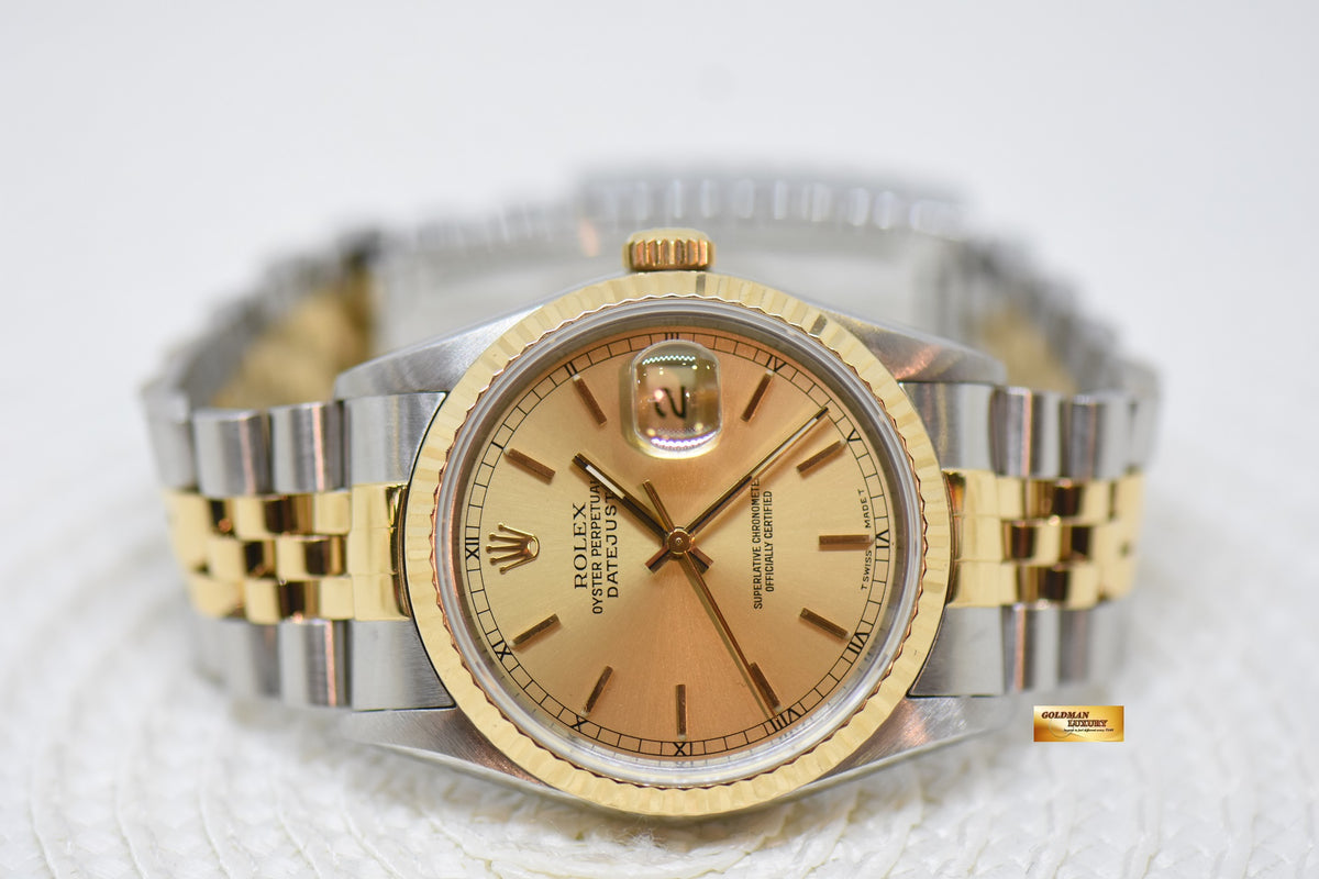 [SOLD] ROLEX OYSTER DATEJUST 36mm HALF-GOLD IN JUBILEE BRACELET GOLD DIAL 16233 (QUICKSET-DATE) (MINT)