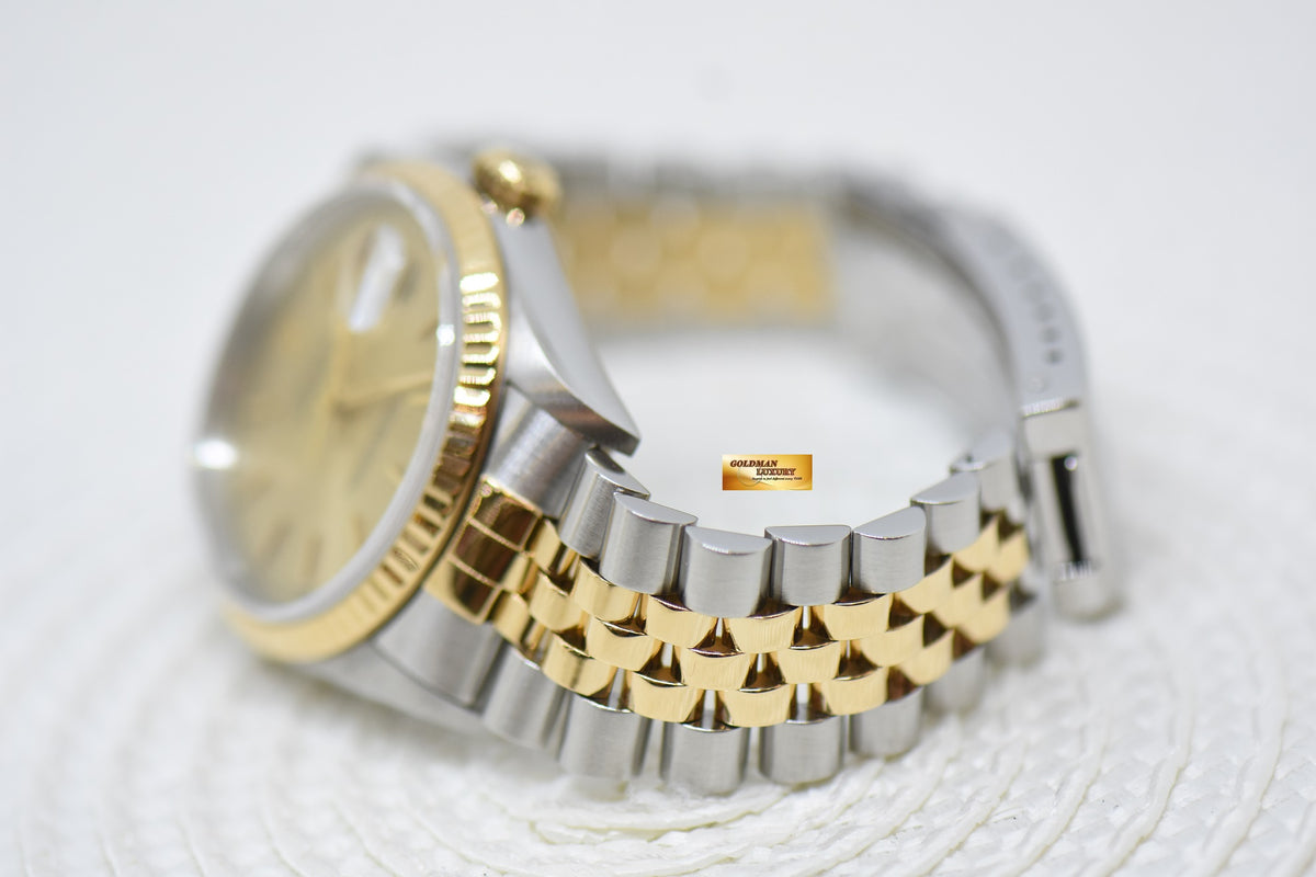 [SOLD] ROLEX OYSTER DATEJUST 36mm HALF-GOLD IN JUBILEE BRACELET GOLD DIAL 16233 (QUICKSET-DATE) (MINT)